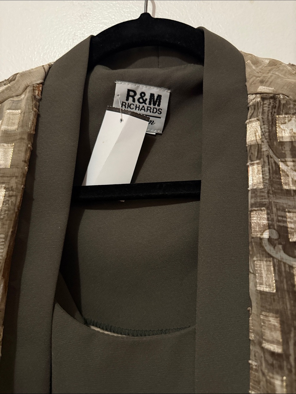 R&M Richards Olive Open-Front Textured Jacket with Pattern - Picture 5 of 6